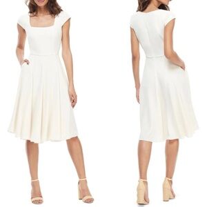 Gal Meets Glam Collection Regina Square Neck Fit & Flare Dress in Cream NWT 2